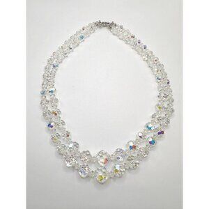 Vendome Vintage Necklace Clear Aurora Borealis Crystal Double Strand FLAW‎